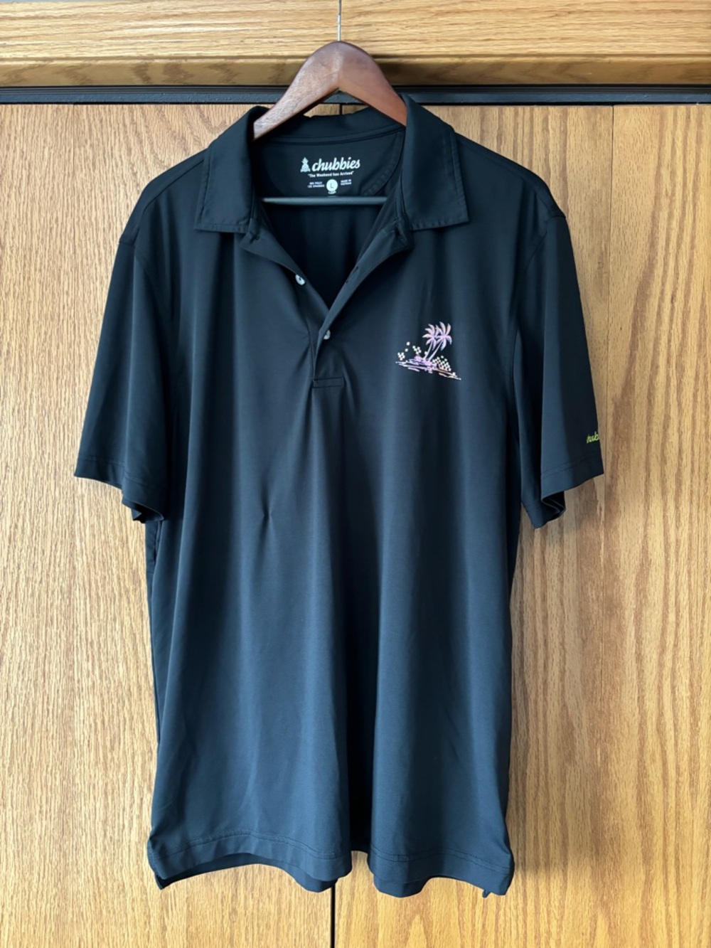 chubbies Black Polo with Pink Printed Island Logo